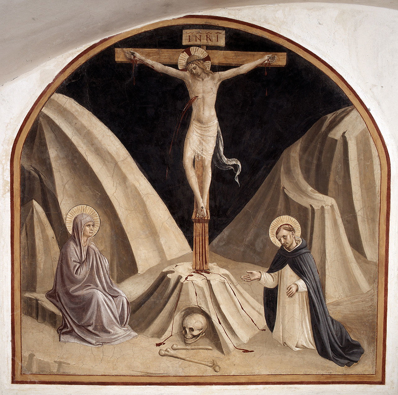 Cristo crocifisso, Madonna, San Pietro Martire (dipinto) by Gozzoli Benozzo (sec