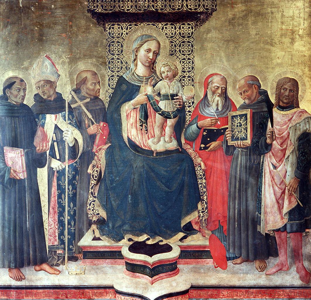 Madonna con Bambino in trono tra santi (dipinto) di Domenico di Michelino (e aiu