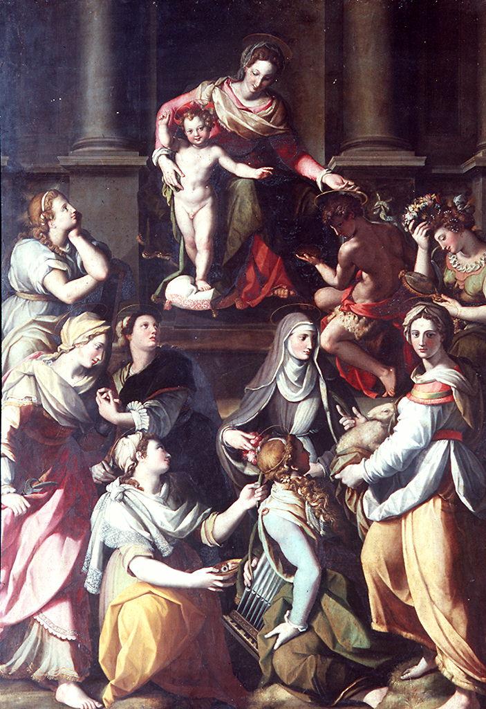 Madonna con Bambino, San Giovannino e Sante (dipinto) di Allori Alessandro (sec.