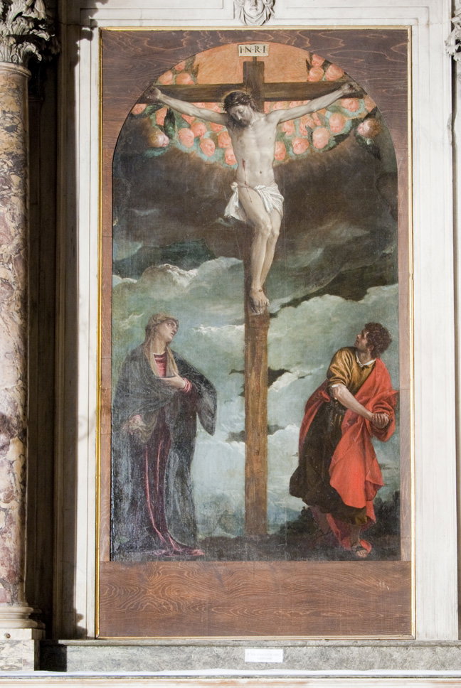 Cristo crocifisso con la Madonna e San Giovanni Evangelista (pala d'altare,