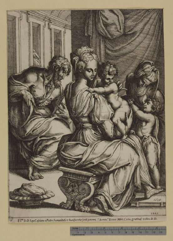 Sacra Famiglia con San Giovannino e Sant'Elisabetta (stampa tagliata) di Bi