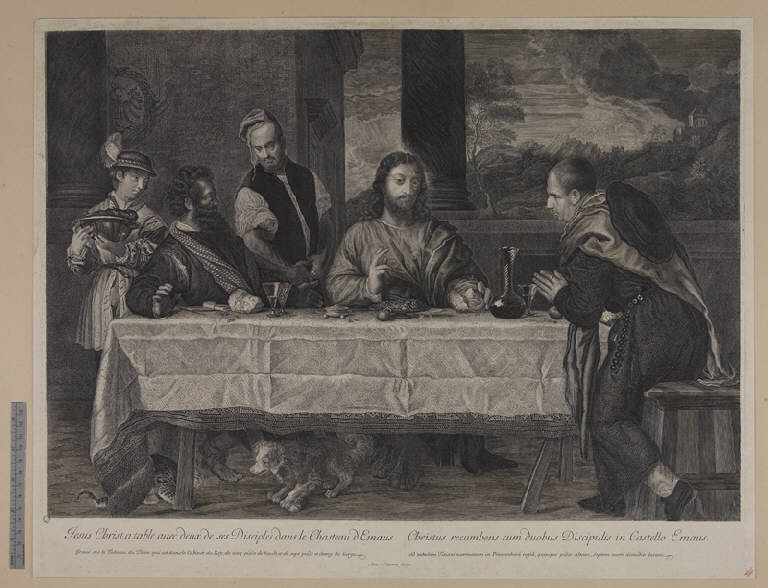 Jesus Christ a table avec deux de ses Disciples dans le Chasteau d'Emaus - 