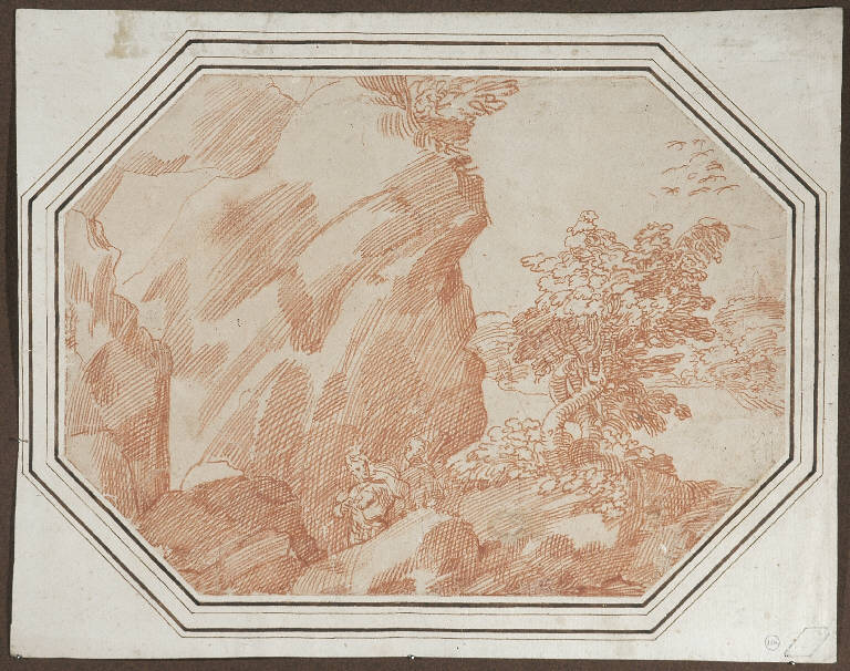 Paesaggio con figure (disegno, opera isolata) - ambito veneto (prima met&agrave;