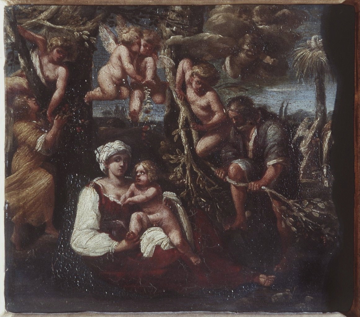 riposo nella fuga in Egitto (dipinto) - scuola bolognese (primo quarto sec. XVII