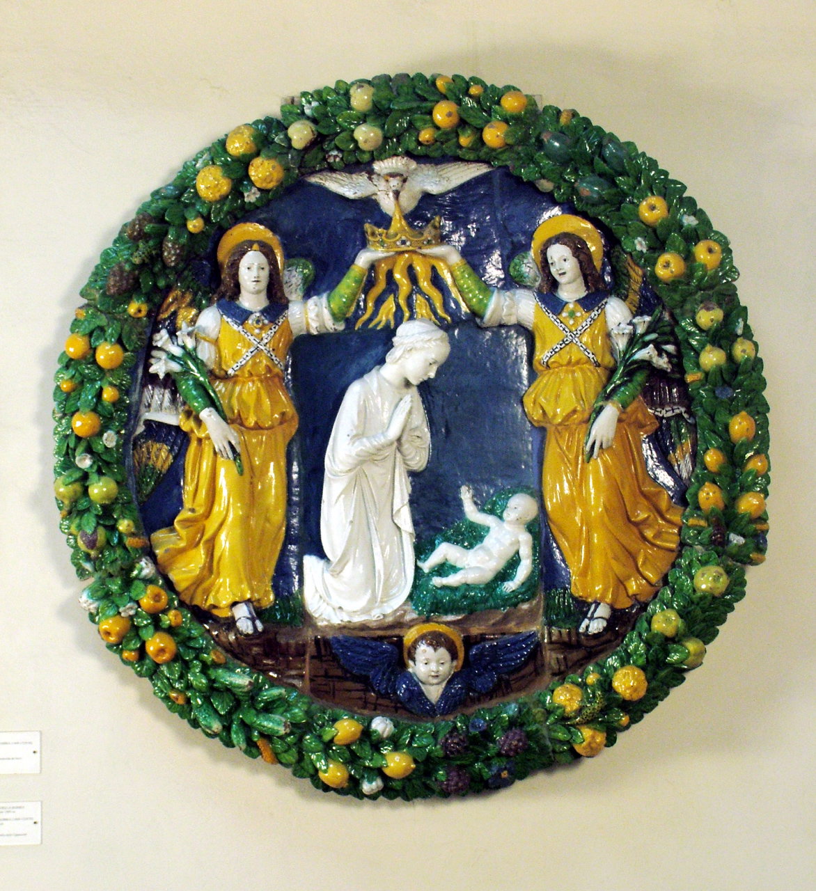 adorazione di Ges&ugrave; Bambino e angeli (rilievo) by Della Robbia Luca (botte