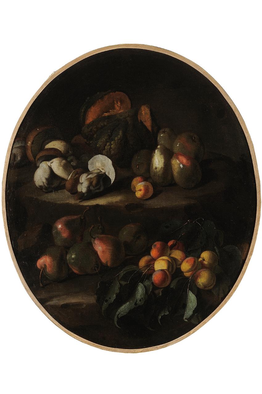 natura morta con frutta e funghi (dipinto) by Pseudo Fardella (seconda met&agrav