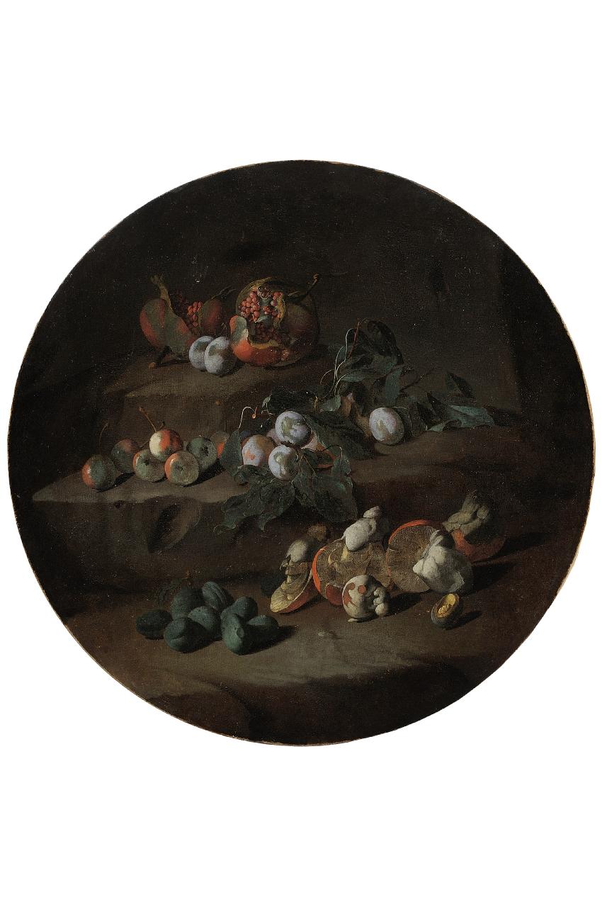 natura morta con frutta e funghi (dipinto) by Pseudo Fardella (seconda met&agrav