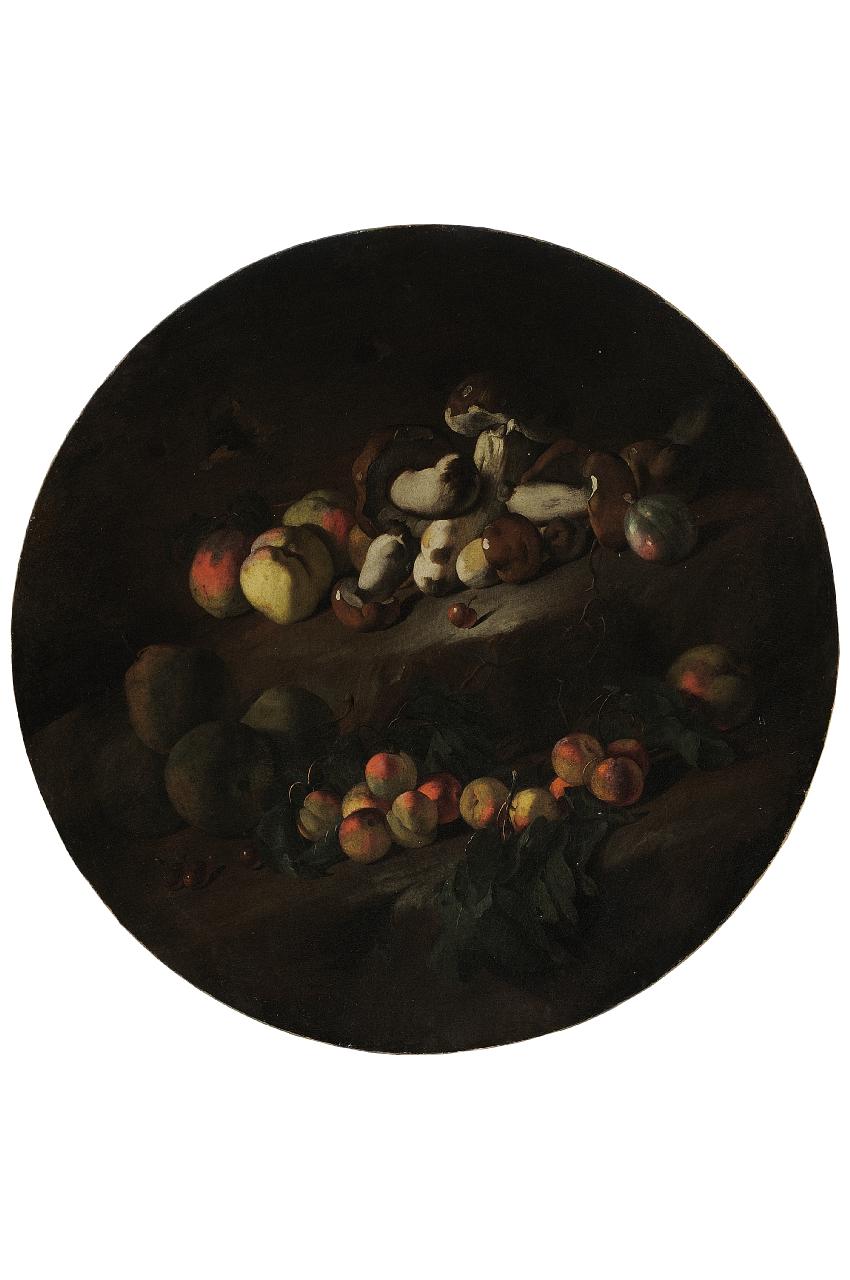 natura morta con frutta e funghi (dipinto) by Pseudo Fardella (seconda met&agrav