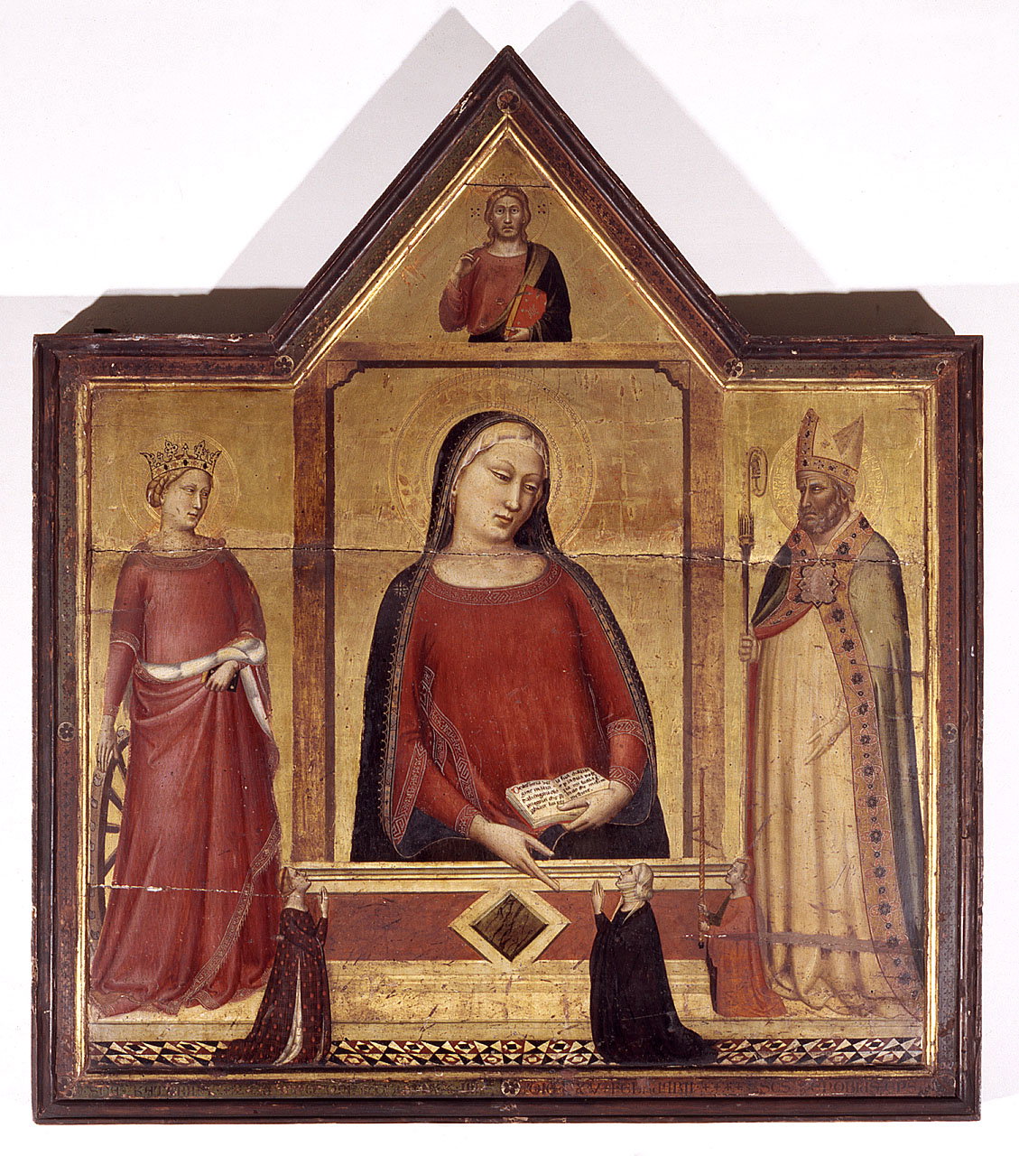 Madonna, San Zanobi, Santa Caterina d'Alessandria, Cristo benedicente, dona