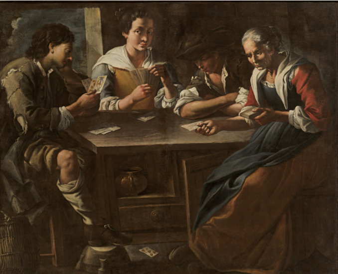 Giocatori di carte (dipinto) di Romanini G (XVIII)