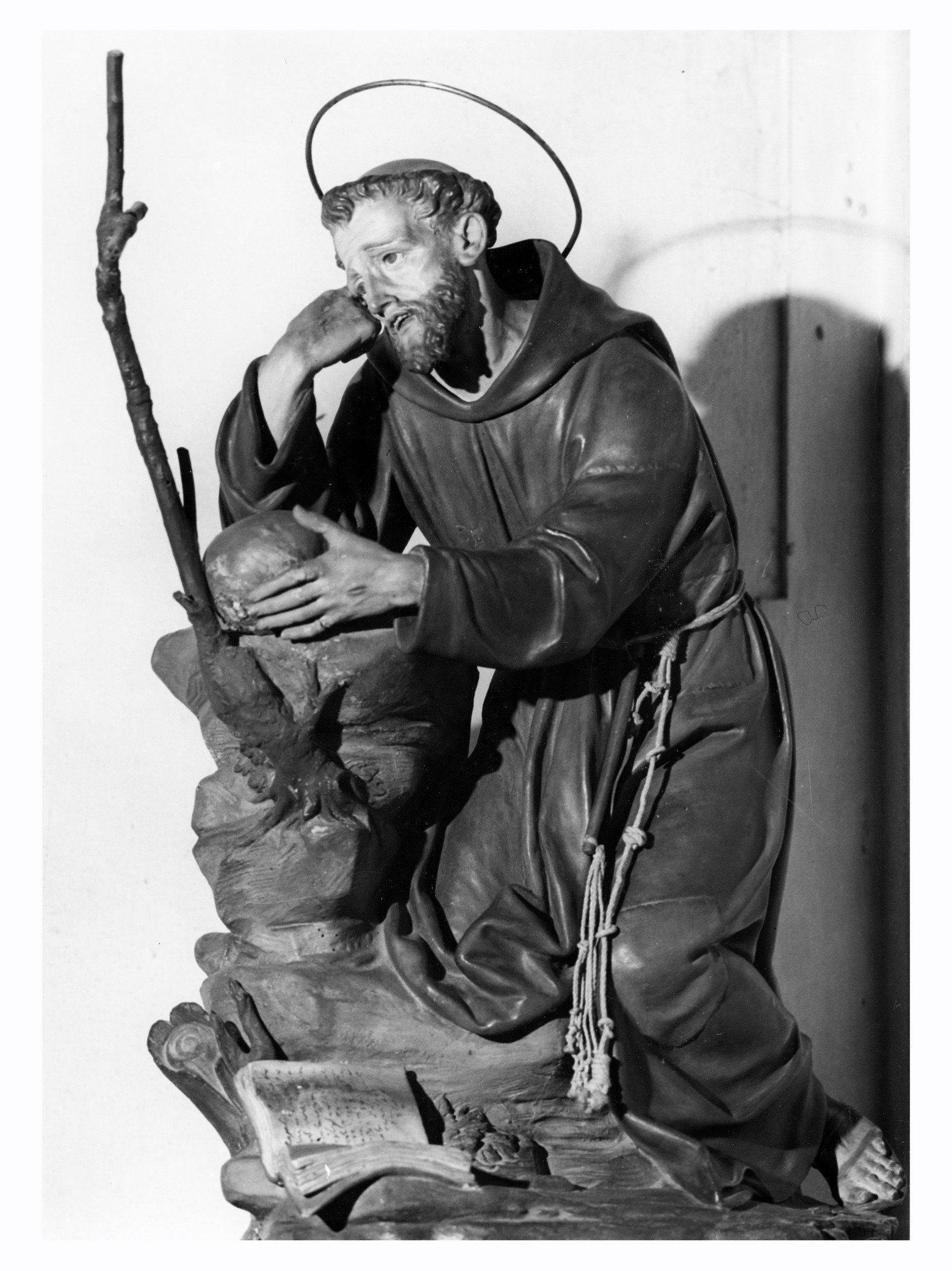 San Francesco d'Assisi in meditazione (statua, pendant) - ambito romagnolo 
