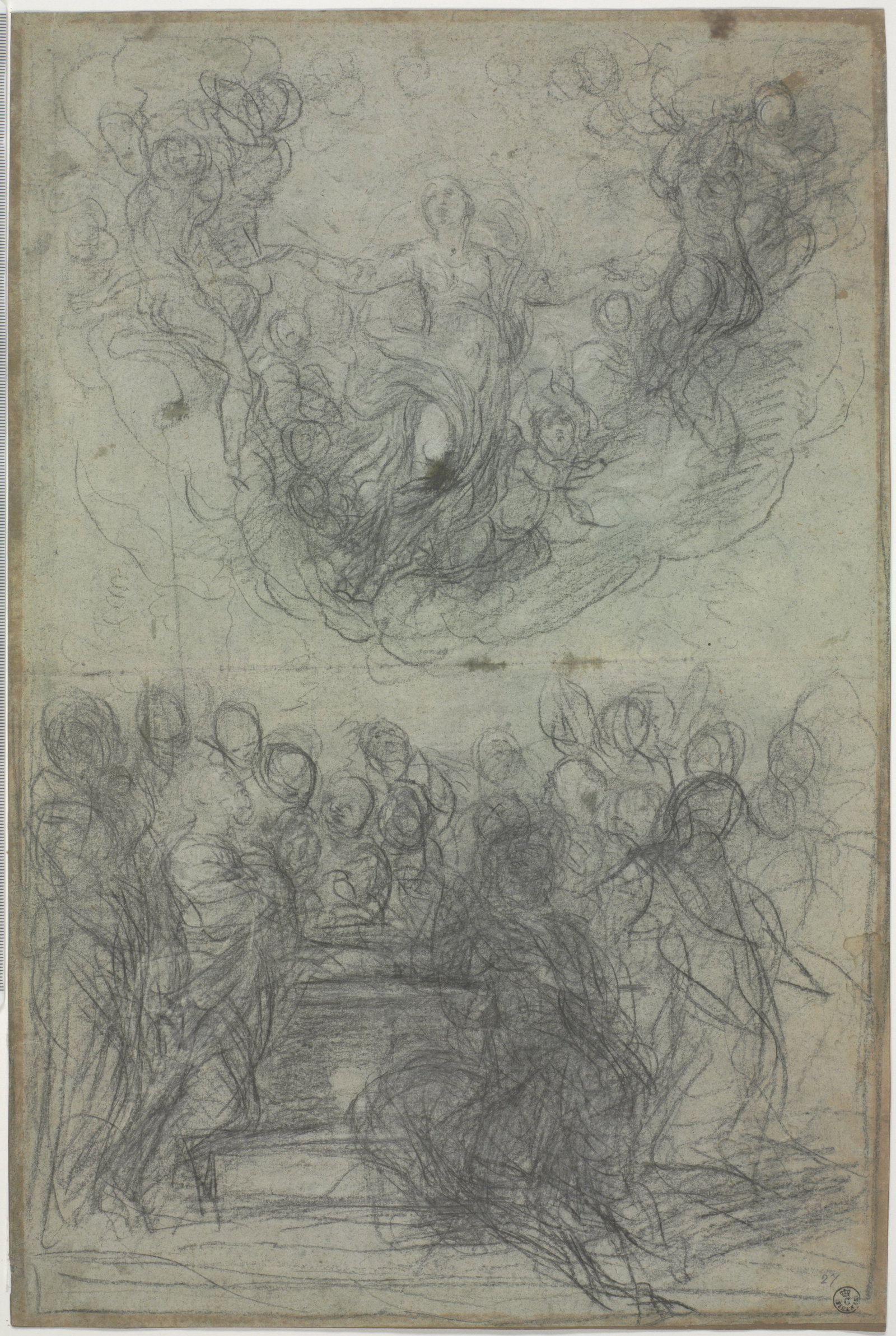 Assunzione della Madonna con angeli e Santi (r.), Annunciazione (v.) (disegno) d
