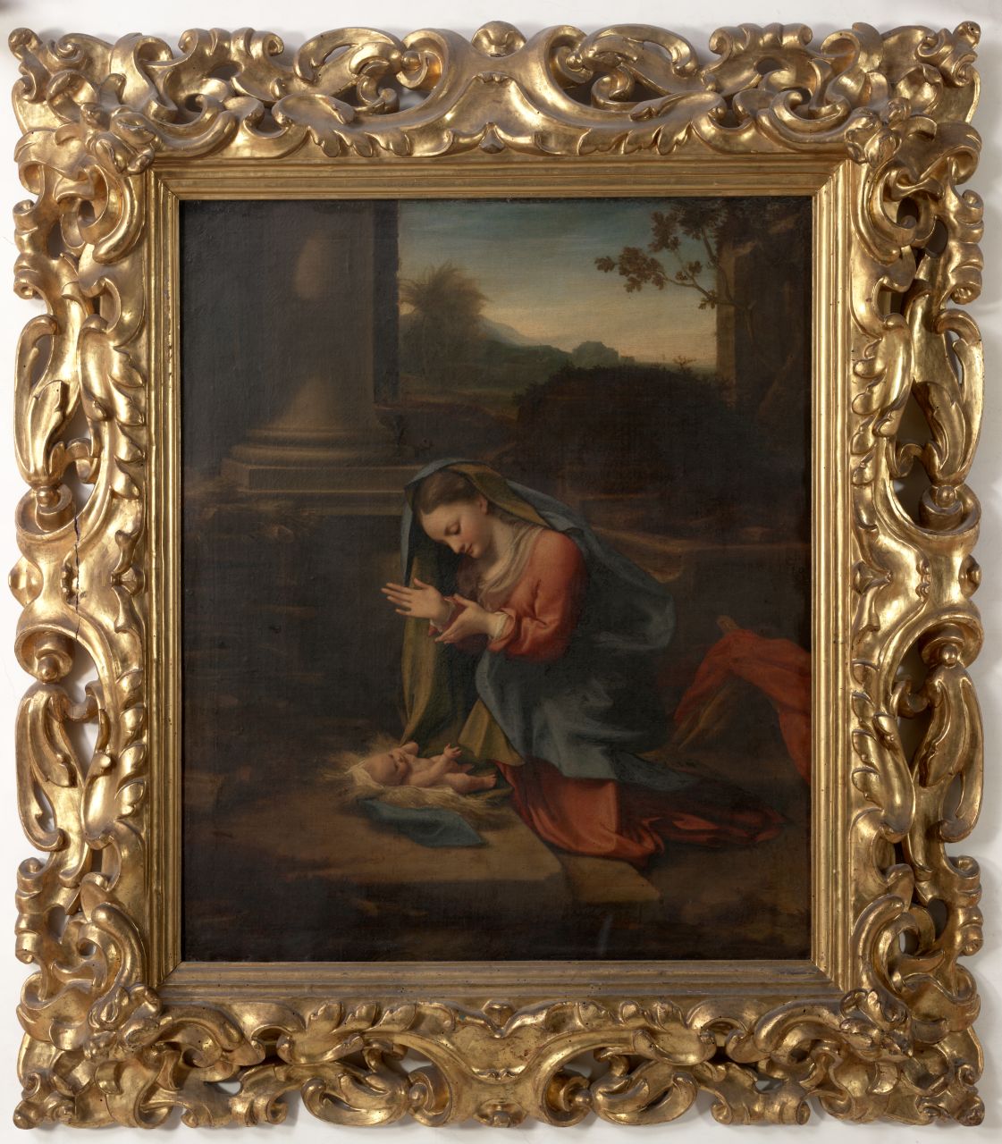 Madonna in adorazione di Ges&ugrave; Bambino (dipinto) di Allegri Antonio detto 