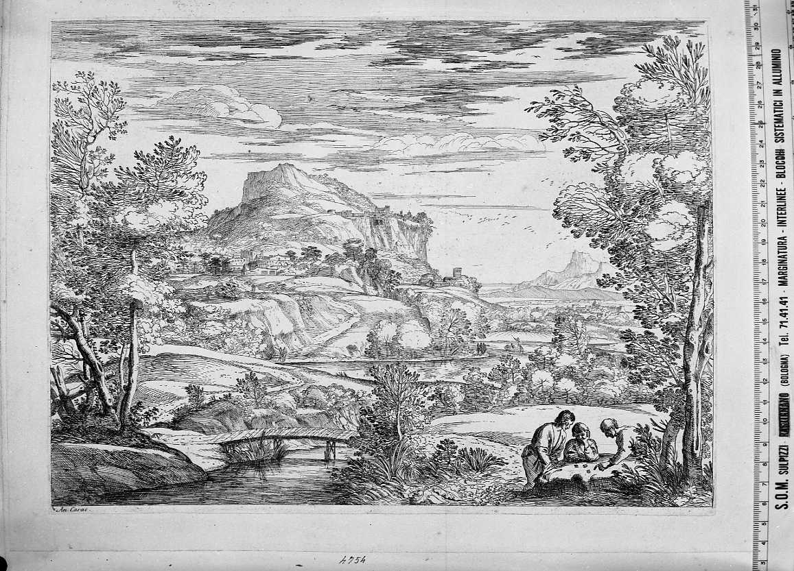paesaggio con giocatori di dadi (stampa) di Carracci Annibale, Grimaldi Giovan F