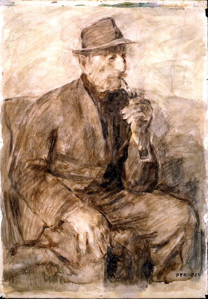 figura maschile di anziano seduto (dipinto) by Peruzzi Cesare (met&agrave; sec. 