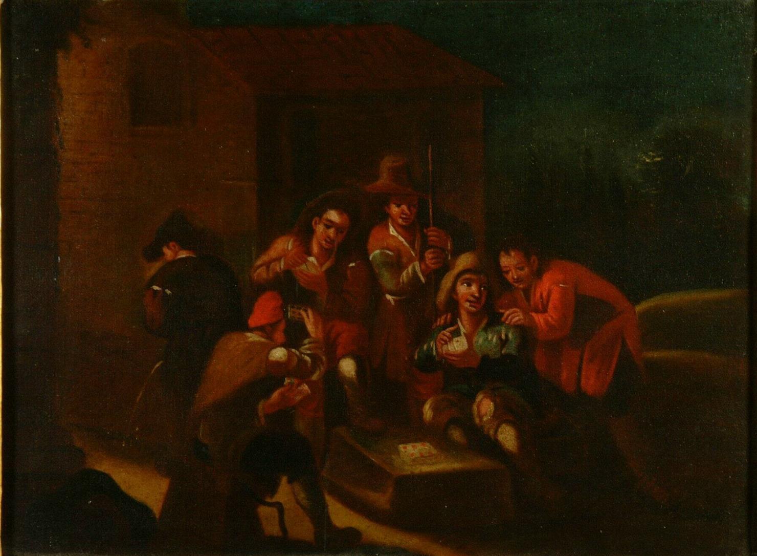 giocatori di carte (dipinto) - ambito lombardo (prima met&agrave; sec. XVII)