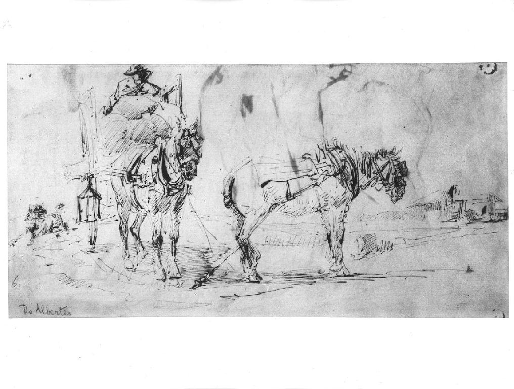 uomo in viaggio con due cavalli (studio) (disegno) di De Albertis Sebastiano (se