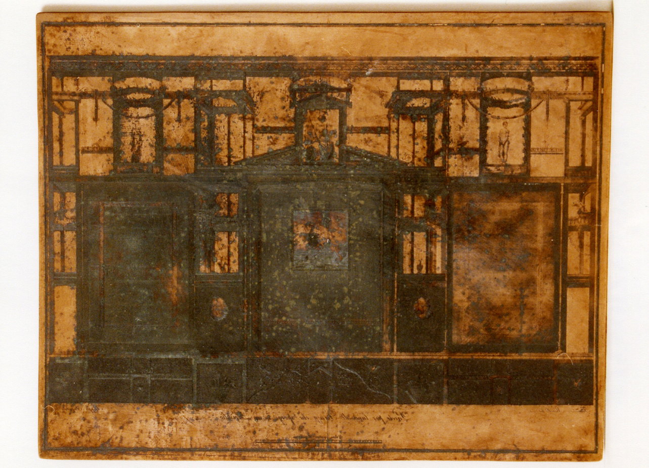 parete affrescata di una casa di Pompei di una stanza sul peristillo:finta archi