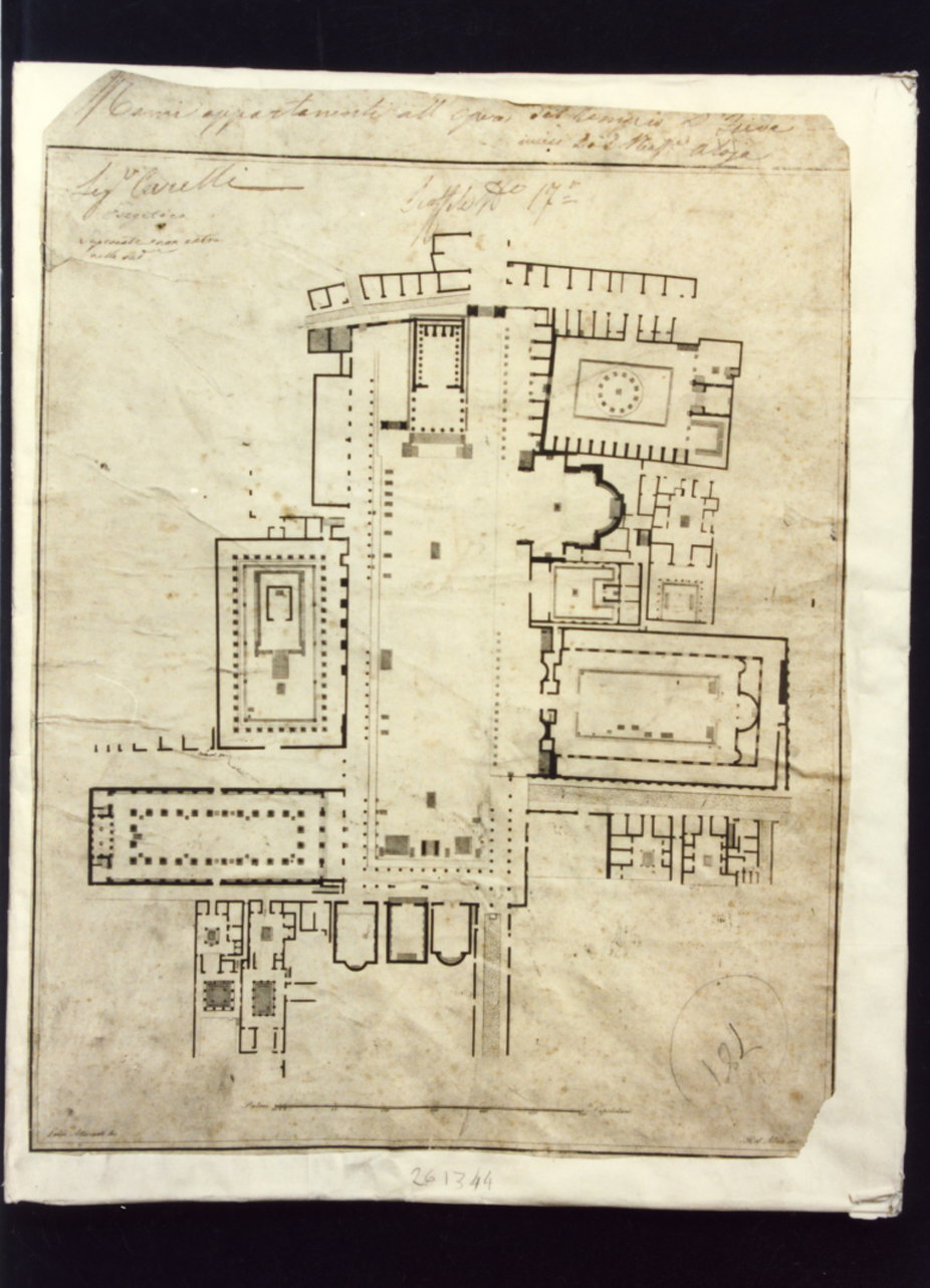 pianta del foro di Pompei (stampa controfondata) di Atticciati Luigi, Aloja Raff