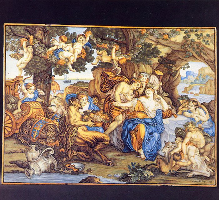 trionfo di Bacco e Arianna (mattonella) di Gentili Carmine (primo quarto sec. XV