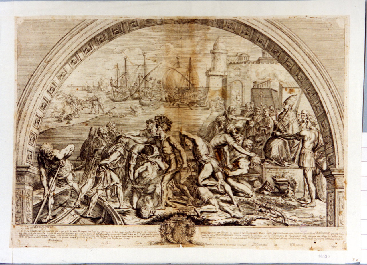 scena di battaglia (stampa tagliata) by Dorigny Nicolas, Sanzio Raffaello detto 