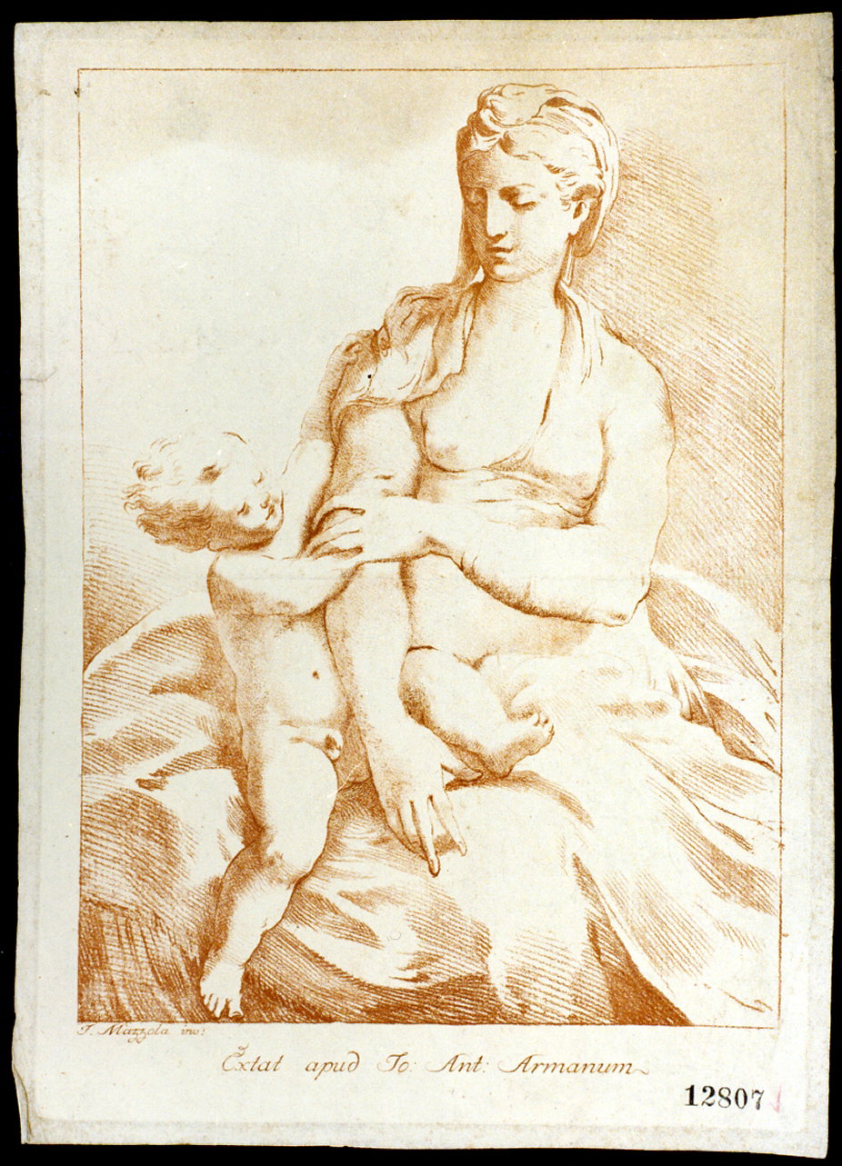Madonna con Bambino (stampa tagliata) di Mazzola Francesco detto Parmigianino (s