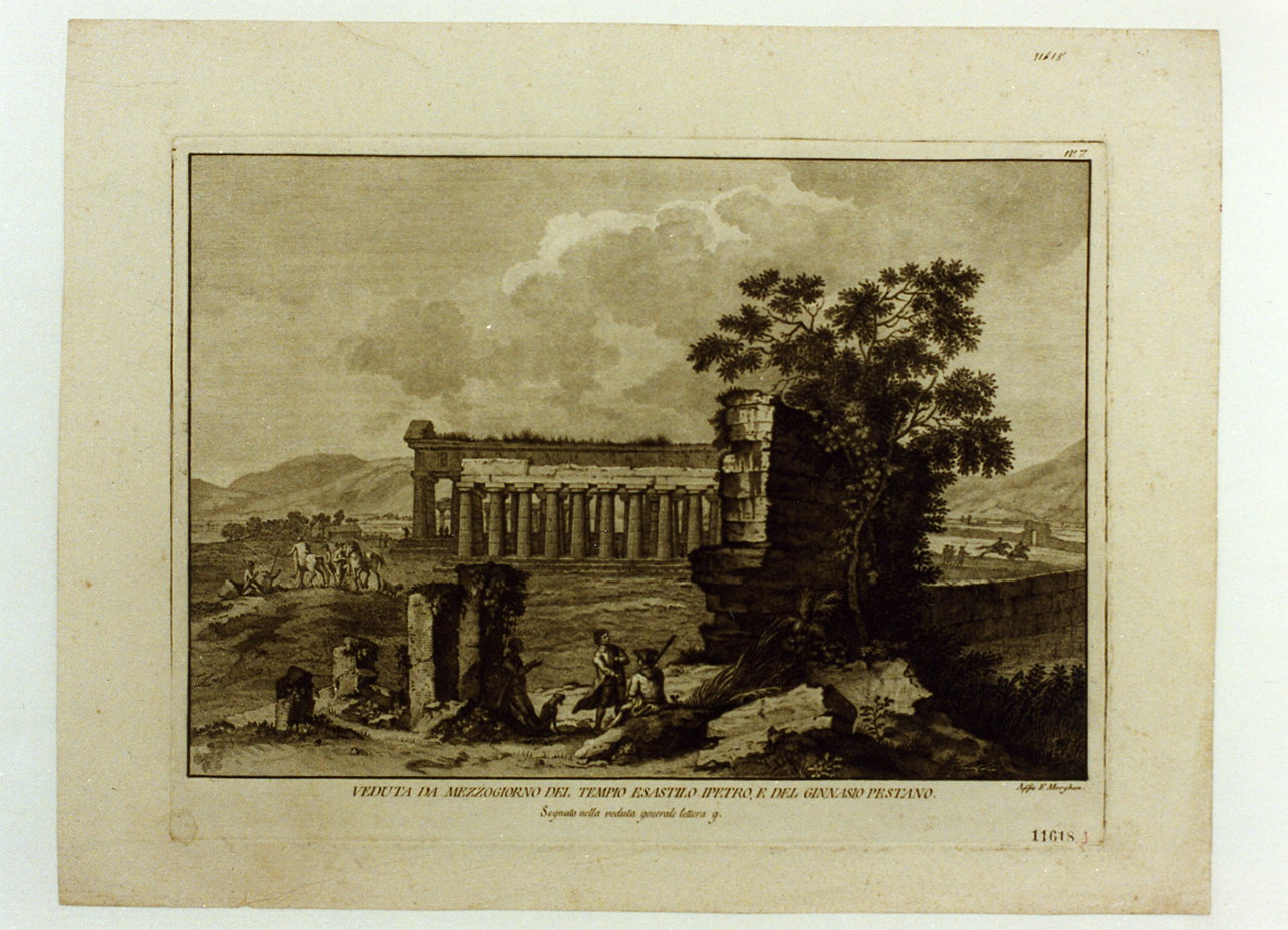 veduta dei templi di Paestum (stampa tagliata) by Morghen Filippo (sec. XVIII)