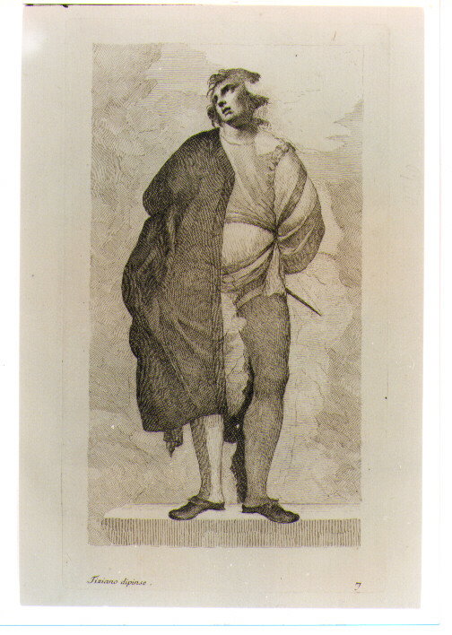 MEMBRO DELLA COMPAGNIA DELLA CALZA (stampa) di Vecellio Tiziano, Faldoni Giovann