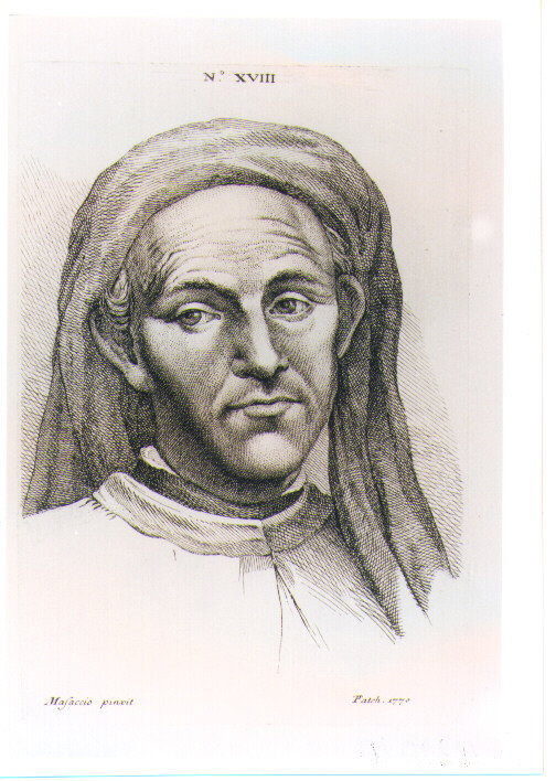 immagine stampata con ritratto maschile da Masaccio e Patch (sec. XVIII)