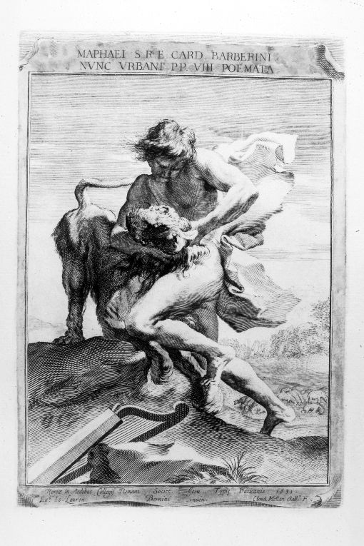 Apollo uccide il leone (stampa) by Bernini Gian Lorenzo, Mellan Claude (sec. XVI