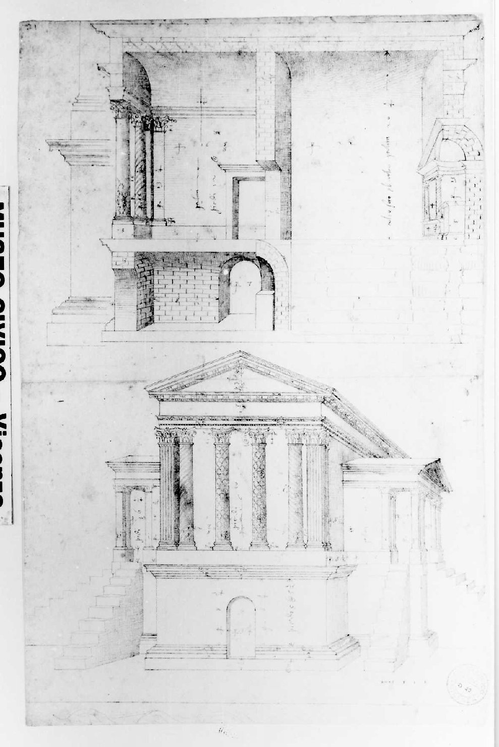 prospetto e sezione di edificio (disegno) by Palladio Andrea (sec. XVI)