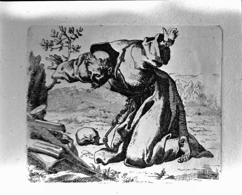 San Francesco d'Assisi in preghiera (stampa) di Bellavia Marcantonio, Carra