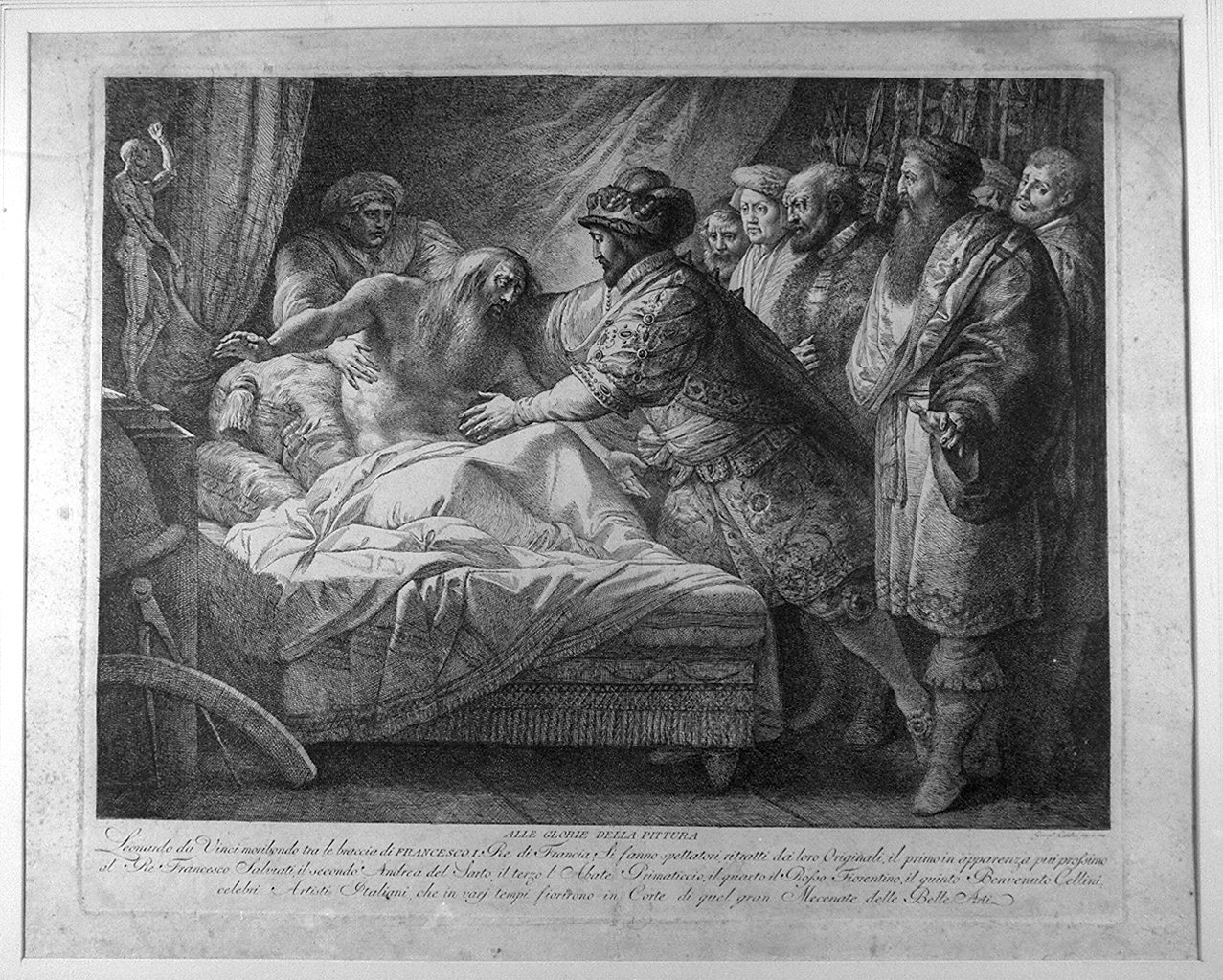 Leonardo da Vinci moribondo tra le braccia di Francesco I Re di Francia