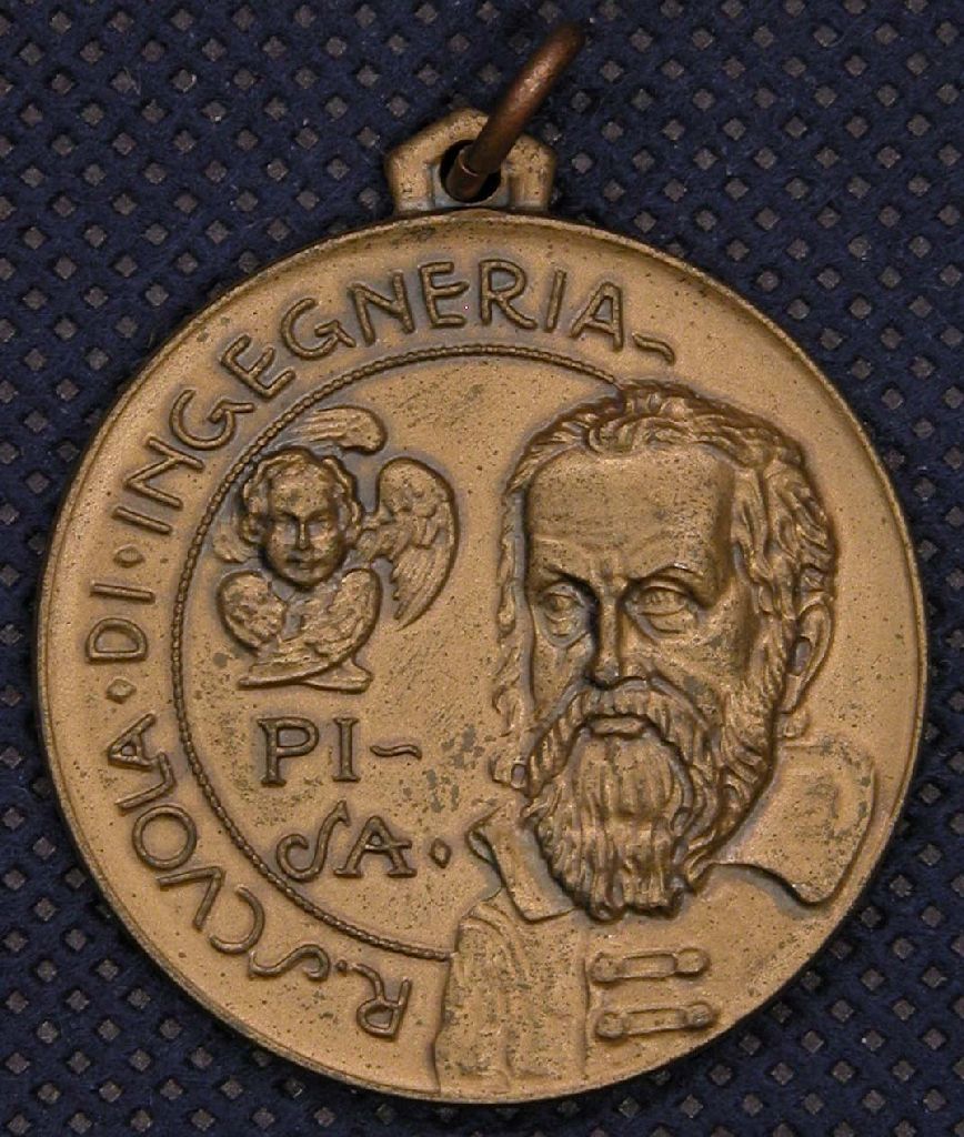 Diritto: Busto di Galileo Galilei, Cherubino e iscrizione; Rovescio: nel mezzo u