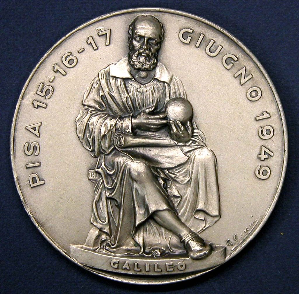 Diritto: Riproduzione della statua di Galileo Galilei; Rovescio: Liscio (medagli