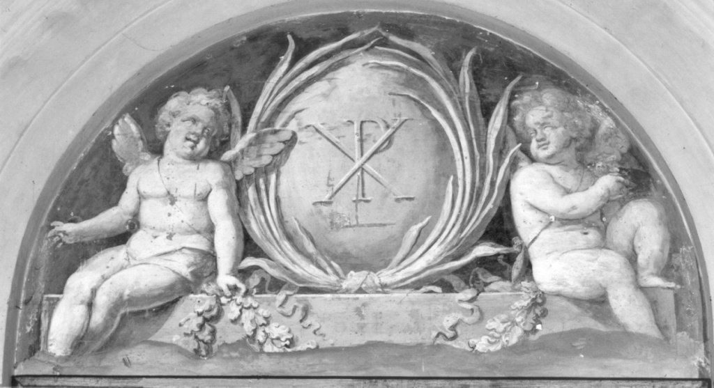 angeli con monogramma cristologico (dipinto) - ambito romano (fine/inizio secc. 