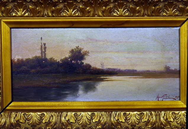 Paesaggio lacustre (dipinto) di Pantaleoni Maria (sec. XIX) 