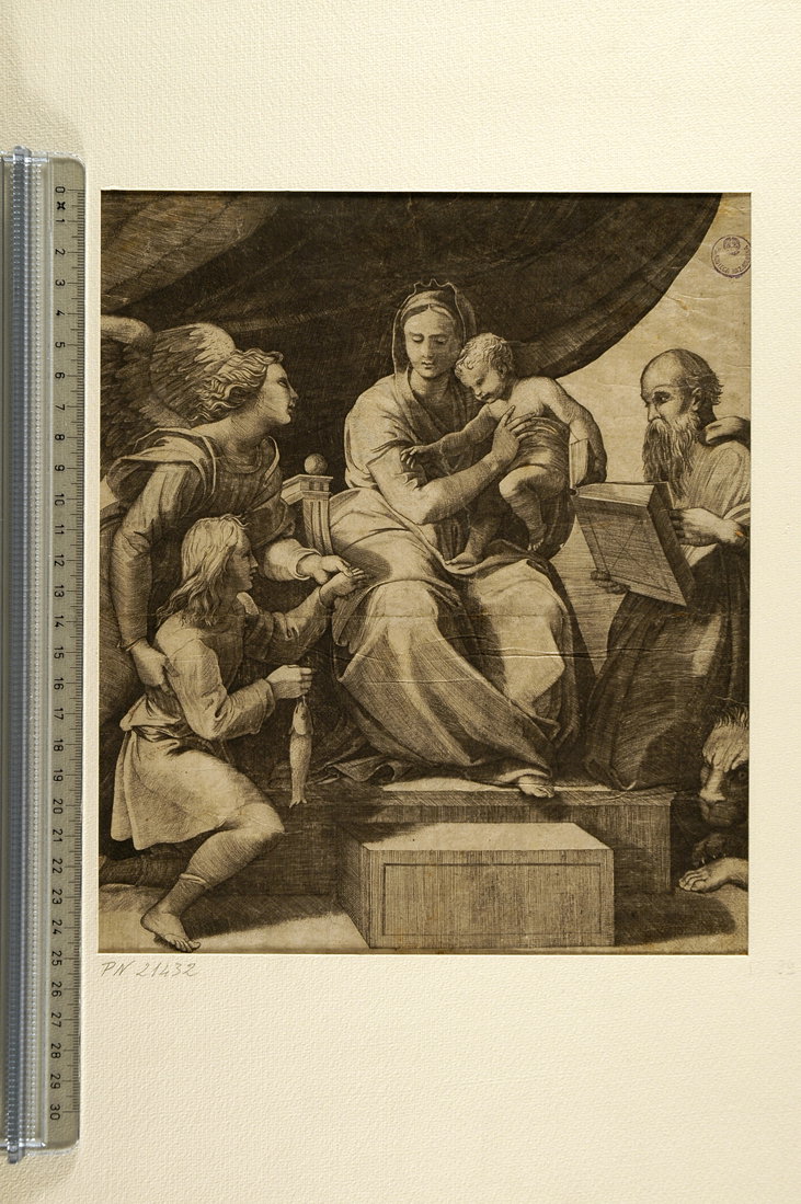 La Vergine del pesce (stampa smarginata) di Dente Marco, Sanzio Raffaello (sec. 