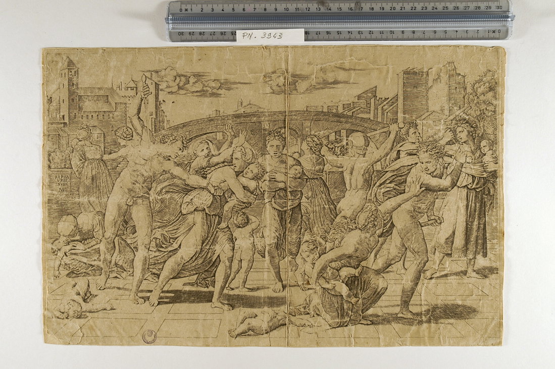 strage degli innocenti (stampa smarginata) by Dente Marco (?), Sanzio Raffaello 