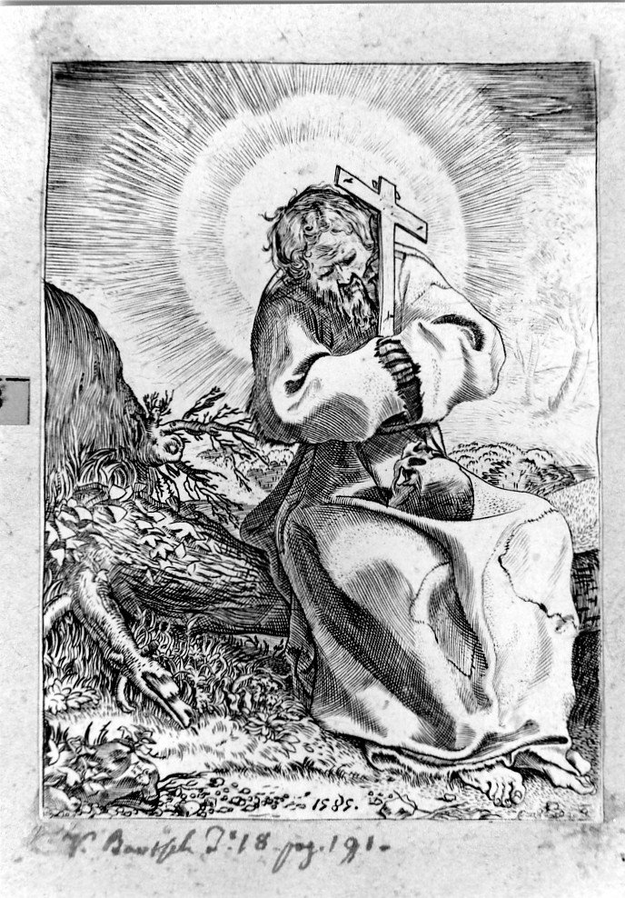 San Francesco d'Assisi in preghiera (stampa smarginata) di Carracci Annibal