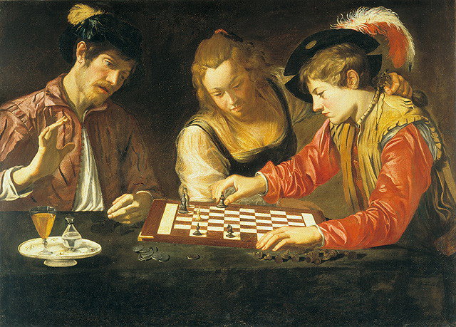 Giocatori di scacchi (dipinto, opera isolata) by Merisi Michelangelo detto Carav