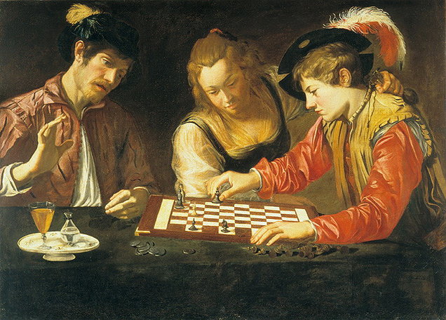 Giocatori di scacchi (dipinto, opera isolata) by Merisi Michelangelo detto Carav 