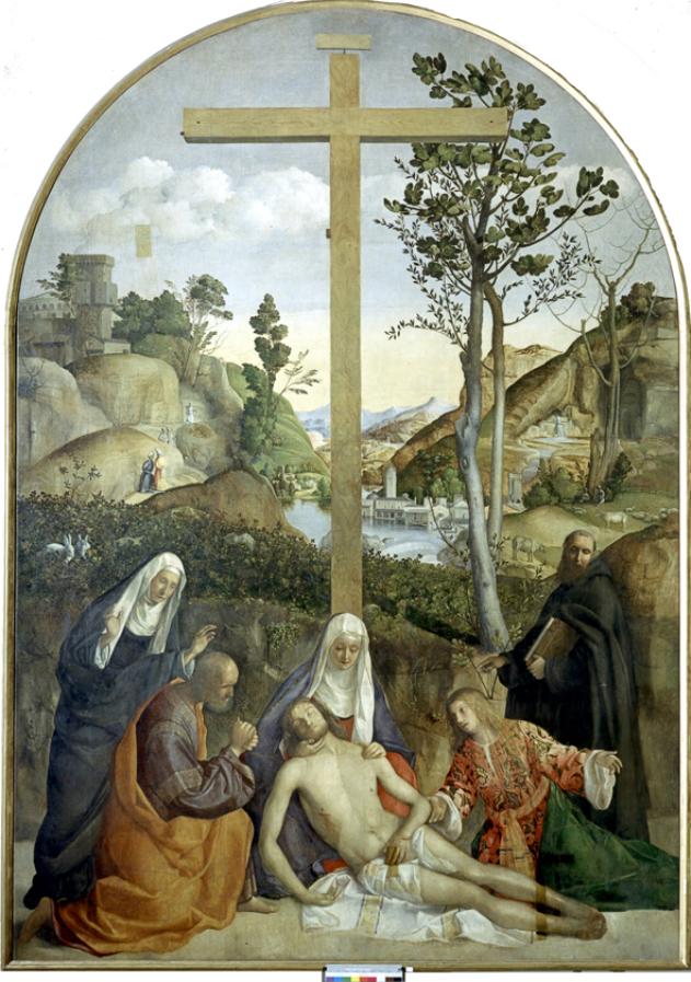 Il compianto del Cristo morto tra Giuseppe d'Arimatea, una Maria, Maddalen 