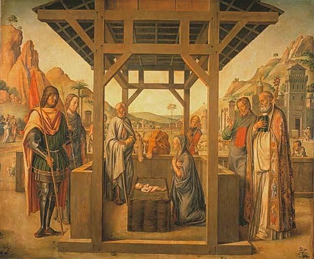 La Nativit&agrave; tra i santi Giacomo ed Eustachio, Nicol&ograve; e Marco
