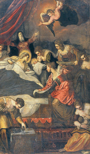 nascita di Maria Vergine (dipinto, opera isolata) by Robusti Jacopo detto Jacopo