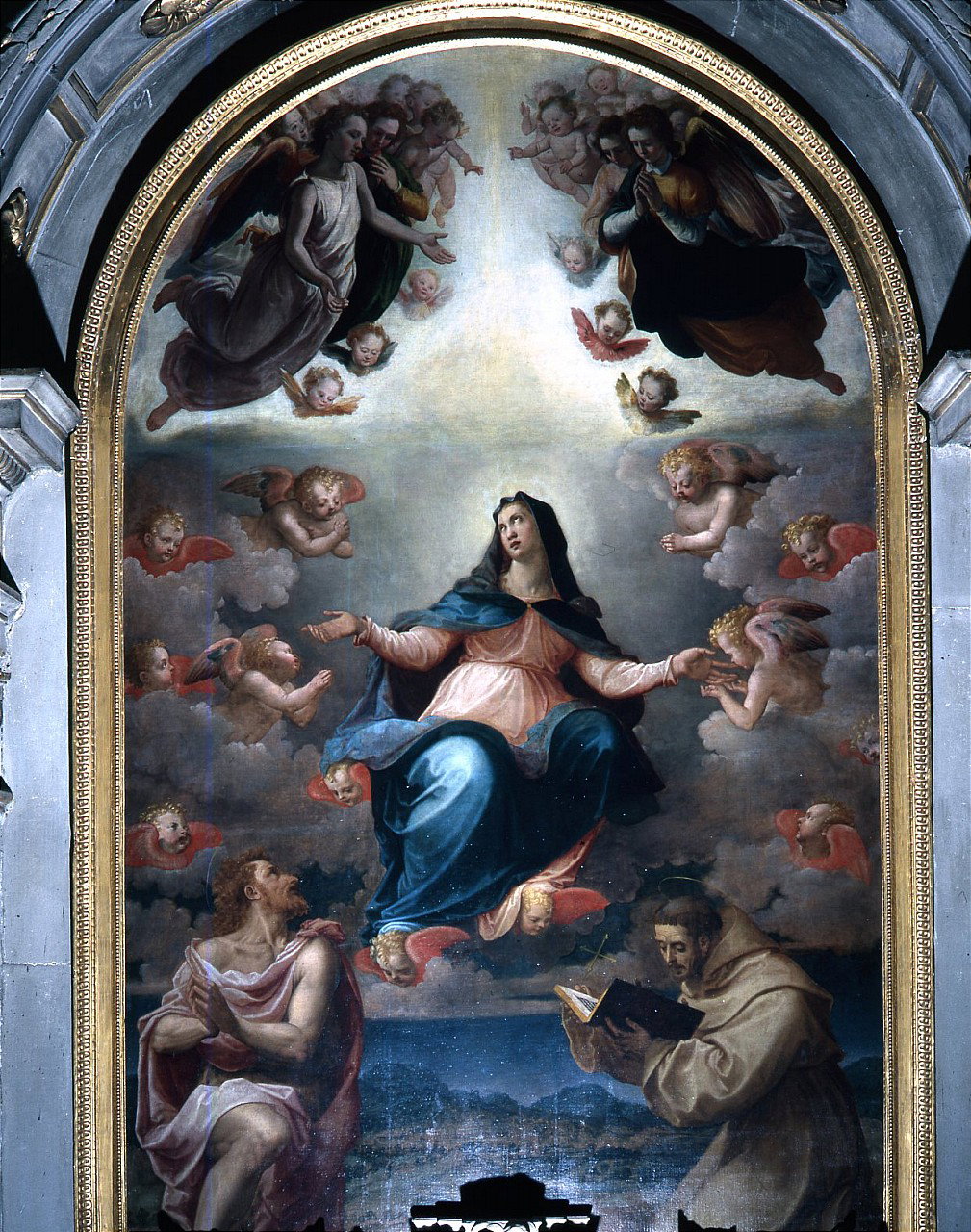 Madonna Assunta tra San Bonaventura e San Giovanni Battista (dipinto) di Santi d