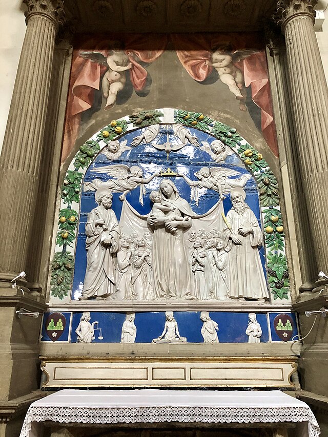 Madonna della Misericordia tra San Pietro e San Benedetto (pala d'altare) b