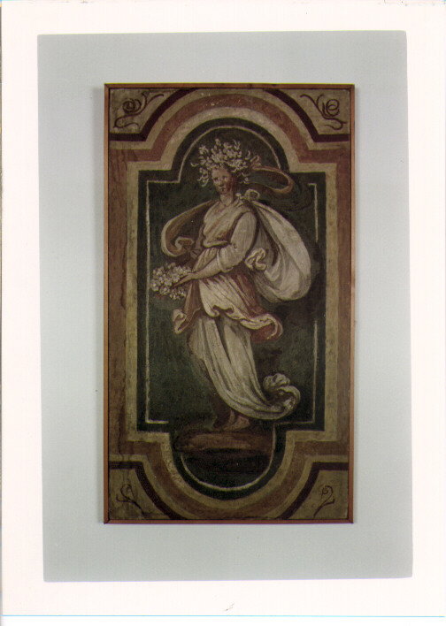FIGURA FEMMINILE CON FIORI (DIPINTO MURALE, FRAMMENTO) - AMBITO ROMANO (ULTIMO Q