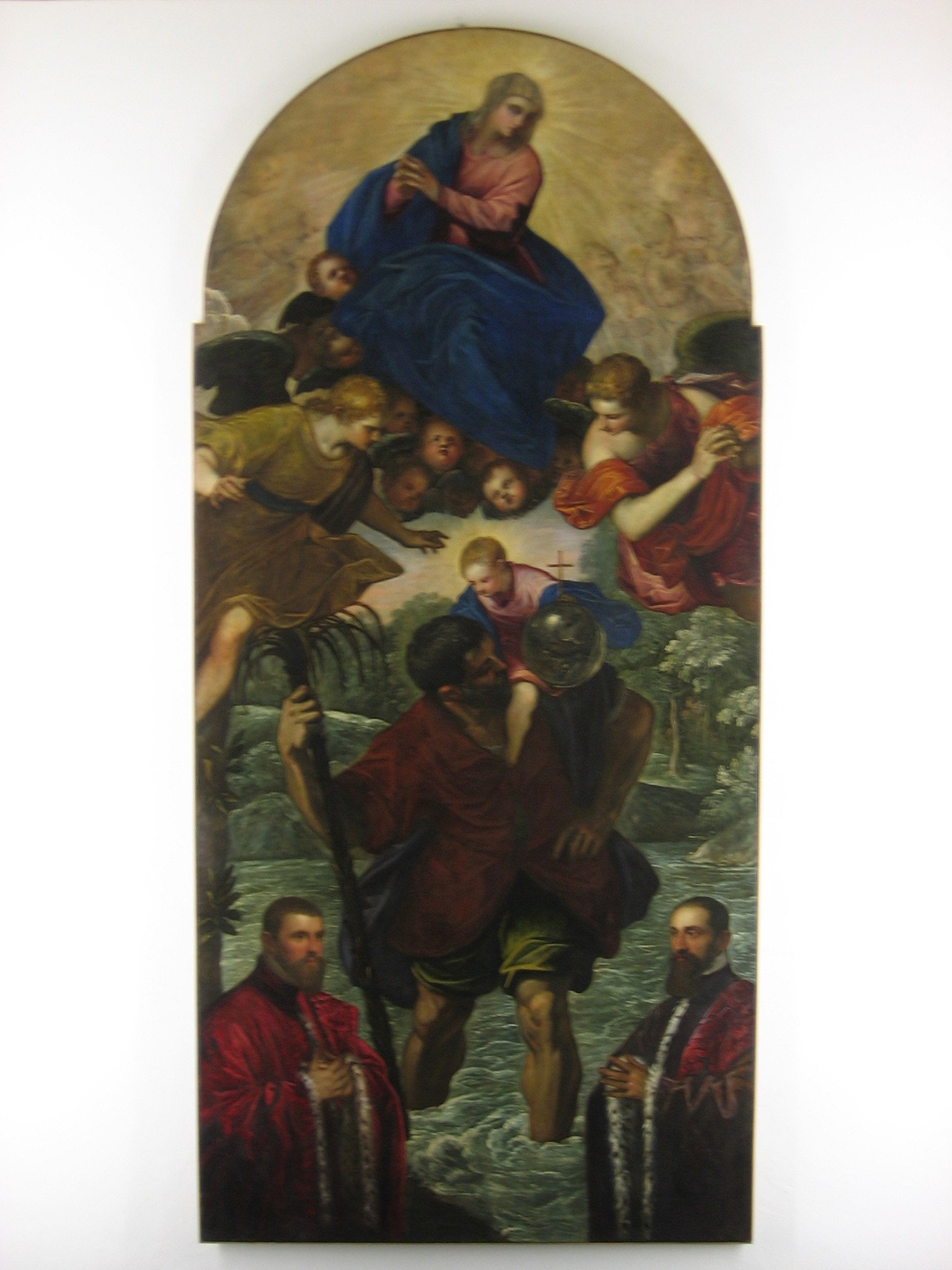 San Cristoforo guada il fiume con Ges&ugrave; Bambino sulle spalle/ Madonna in g