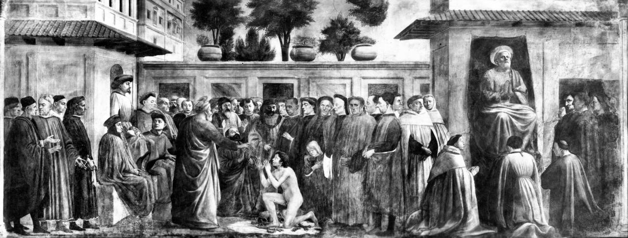 san Pietro in cattedra tra frati e fedeli (dipinto) di Cassai Tommaso di Ser Gio